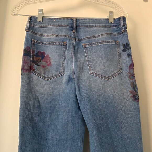 Chico' So Slimming Girlfriend Slim Leg Ankle Blue Denim Floral Print 00R - 2R - Picture 6 of 10